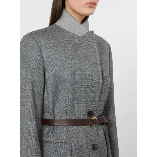 Max Mara Quagga Belted Wool Flannel Blazer in Dark Grey | Blazers | Coveti