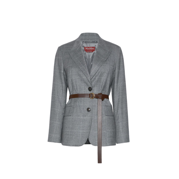 Max Mara Quagga Belted Wool Flannel Blazer in Dark Grey | Blazers | Coveti