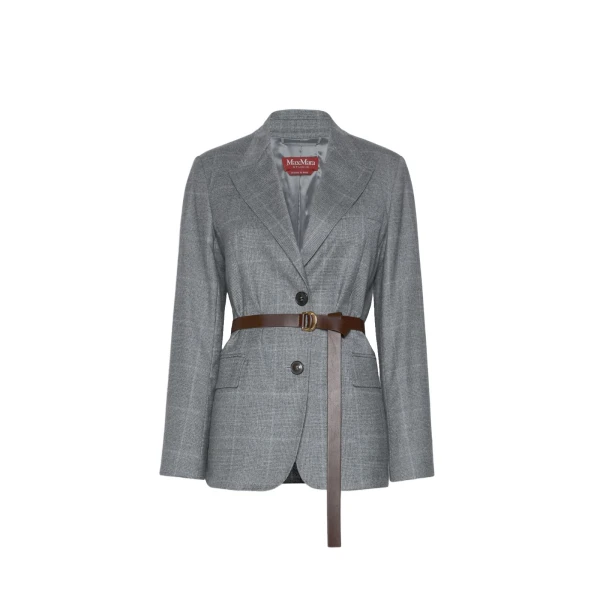 Max Mara Quagga Belted Wool Flannel Blazer in Dark Grey | Blazers | Coveti