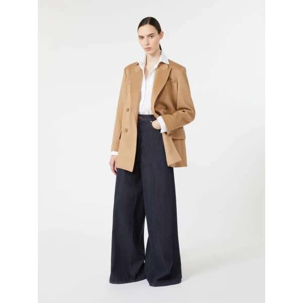 Max Mara Quatto Denim-Look Wide-Leg Trousers in Midnight Blue | Denim | Coveti