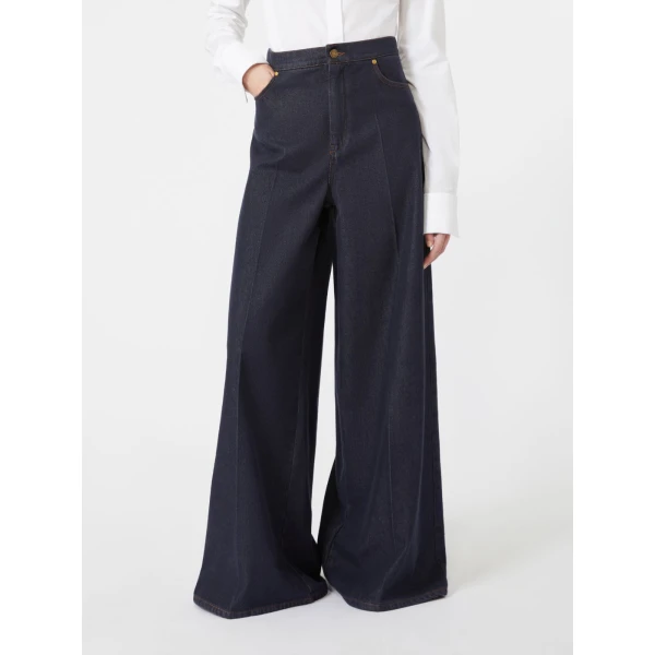 Max Mara Quatto Denim-Look Wide-Leg Trousers in Midnight Blue | Denim | Coveti