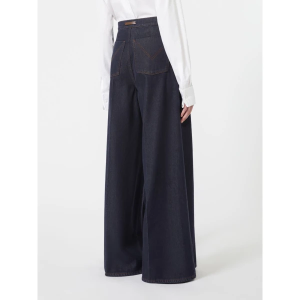 Max Mara Quatto Denim-Look Wide-Leg Trousers in Midnight Blue | Denim | Coveti