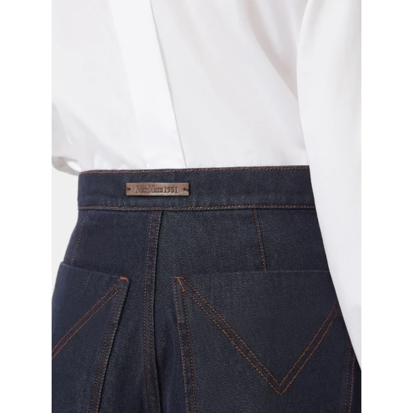 Max Mara Quatto Denim-Look Wide-Leg Trousers in Midnight Blue | Denim | Coveti