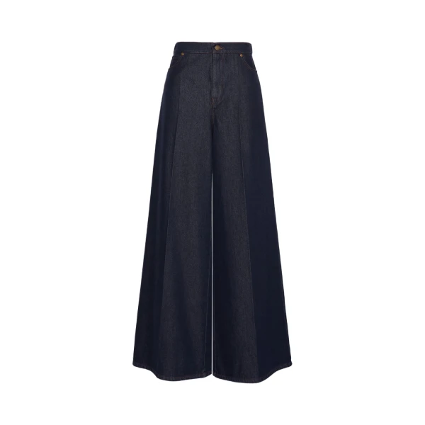 Max Mara Quatto Denim-Look Wide-Leg Trousers in Midnight Blue | Denim | Coveti