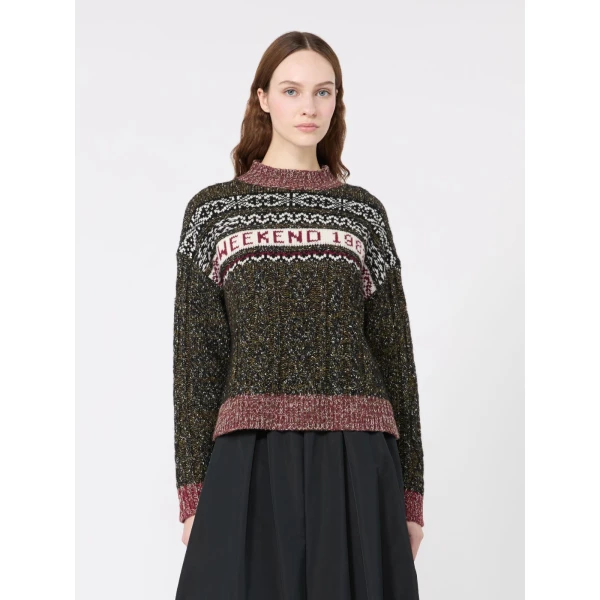 Max Mara Quota Jacquard Cable Crew Neck Jumper in Black | Sweaters | Coveti