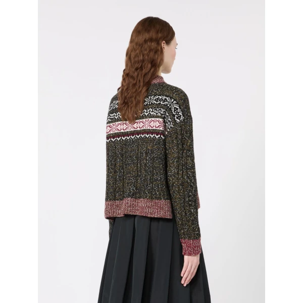 Max Mara Quota Jacquard Cable Crew Neck Jumper in Black | Sweaters | Coveti