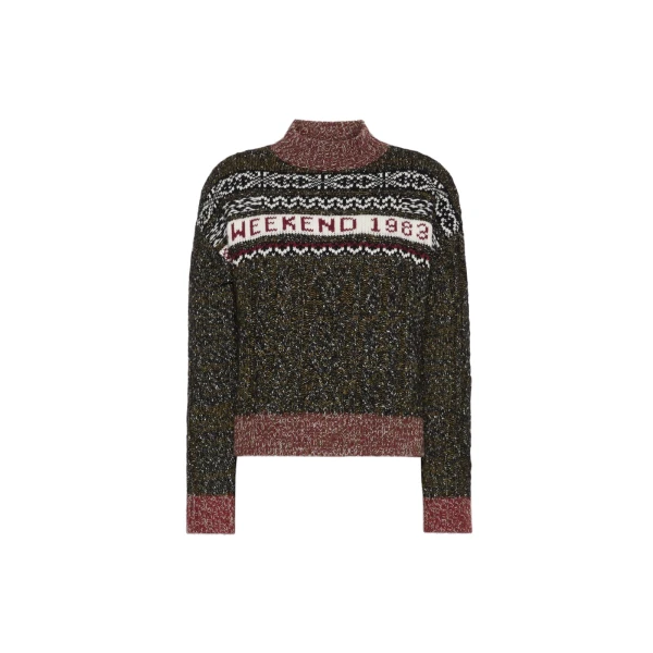 Quota Jacquard Cable Crew Neck Jumper in Black