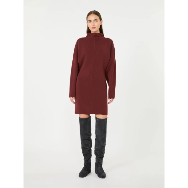 Max Mara Racconto Short Wool and Cashmere Dress in Brown Bordeaux | Mini Dresses | Coveti