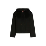 Max Mara Radente Wool, Cashmere and Silk Short Hooded Coat in Black | Wool Coat | Coveti