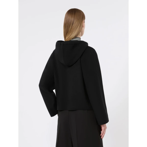 Max Mara Radente Wool, Cashmere and Silk Short Hooded Coat in Black | Wool Coat | Coveti