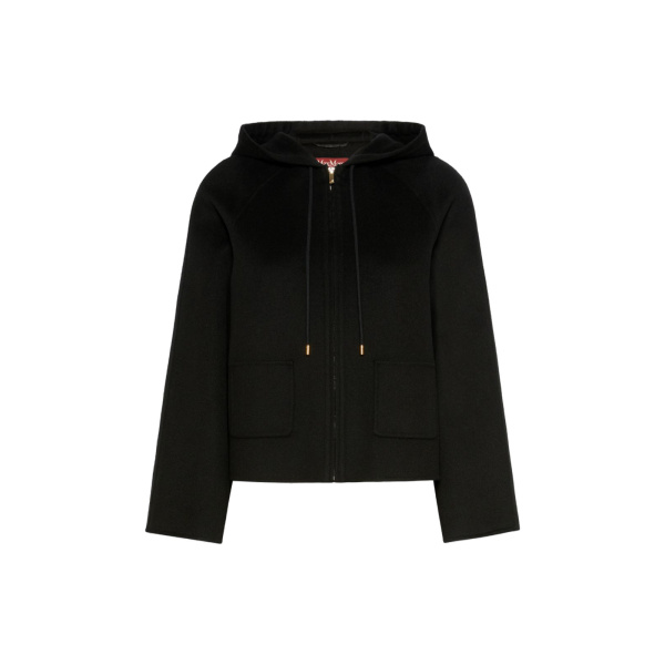 Max Mara Radente Wool, Cashmere and Silk Short Hooded Coat in Black | Wool Coat | Coveti