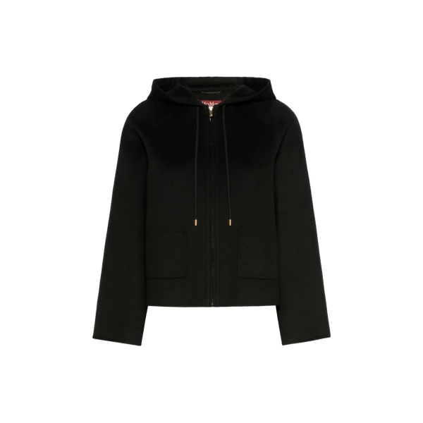 Max Mara Radente Wool, Cashmere and Silk Short Hooded Coat in Black | Wool Coat | Coveti