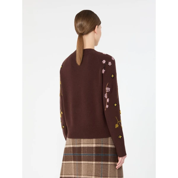 Max Mara Rafia Embroidered Wool Jumper in Dark Brown | Sweaters | Coveti