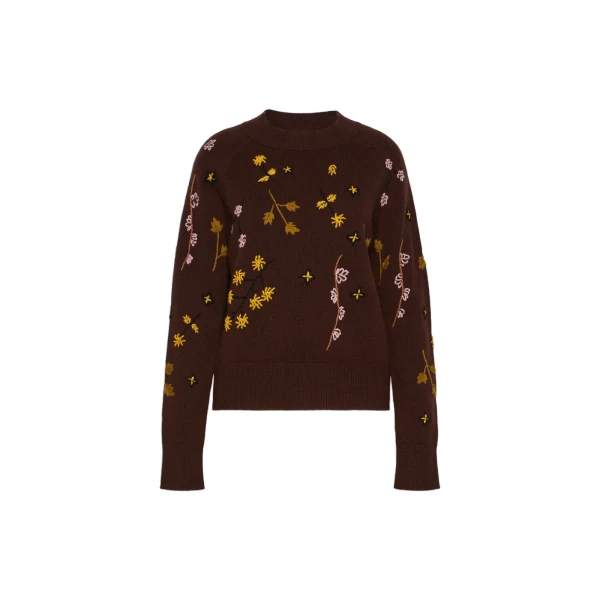 Max Mara Rafia Embroidered Wool Jumper in Dark Brown | Sweaters | Coveti