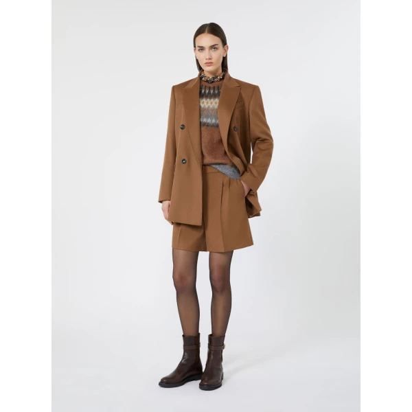 Max Mara Ragazza Wool Broadcloth Shorts in Tobacco | Shorts | Coveti