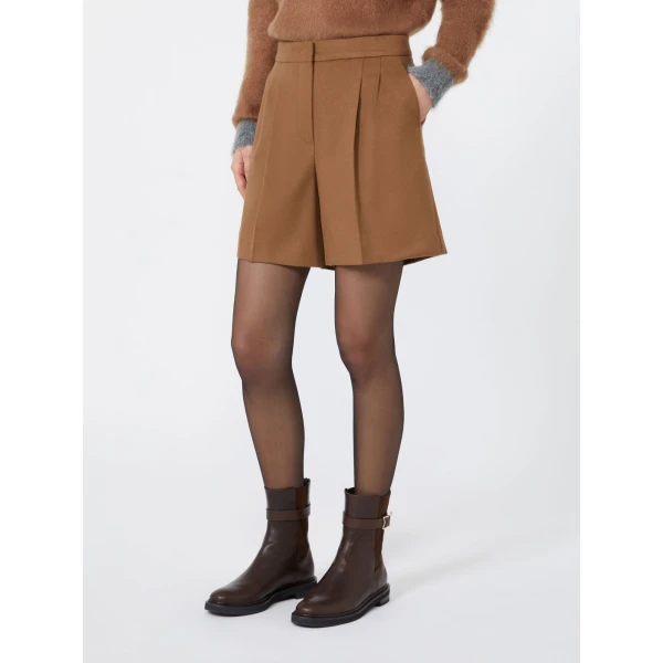 Max Mara Ragazza Wool Broadcloth Shorts in Tobacco | Shorts | Coveti