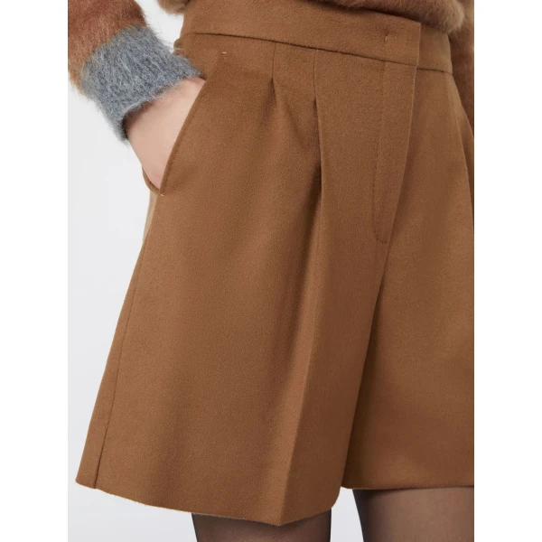 Max Mara Ragazza Wool Broadcloth Shorts in Tobacco | Shorts | Coveti