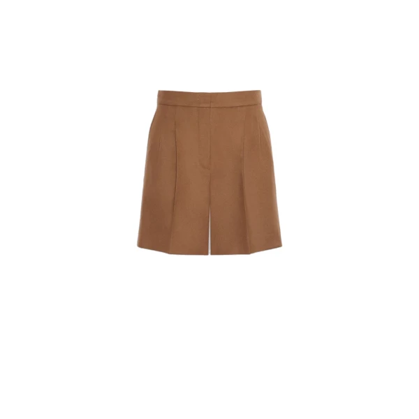 Max Mara Ragazza Wool Broadcloth Shorts in Tobacco | Shorts | Coveti