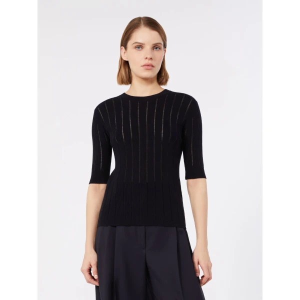 Max Mara Ragno Slim Wool and Silk Sweater in Navy | Sweaters | Coveti