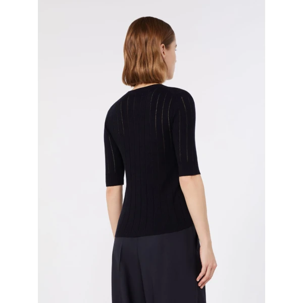 Max Mara Ragno Slim Wool and Silk Sweater in Navy | Sweaters | Coveti