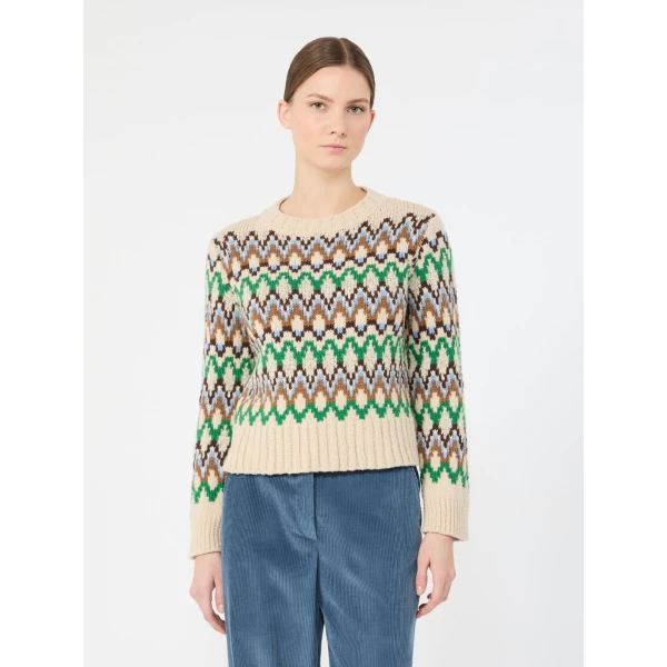 Max Mara Ranch Jacquard Wool and Cashmere Jumper in Green | Sweaters | Coveti