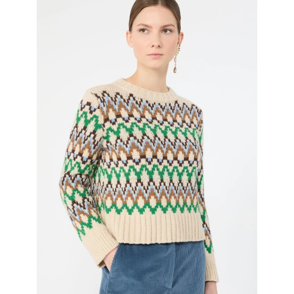 Max Mara Ranch Jacquard Wool and Cashmere Jumper in Green | Sweaters | Coveti