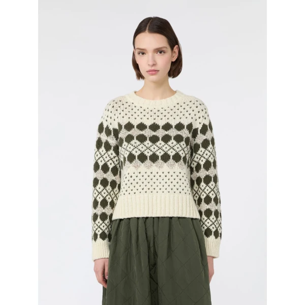 Max Mara Ranch Jacquard Wool and Cashmere Jumper in Khaki | Sweaters | Coveti