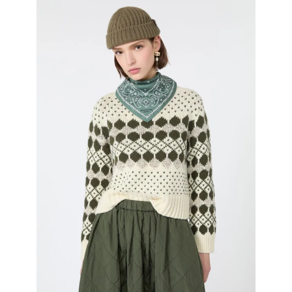 Max Mara Ranch Jacquard Wool and Cashmere Jumper in Khaki | Sweaters | Coveti