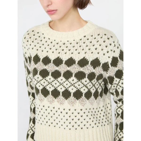 Max Mara Ranch Jacquard Wool and Cashmere Jumper in Khaki | Sweaters | Coveti