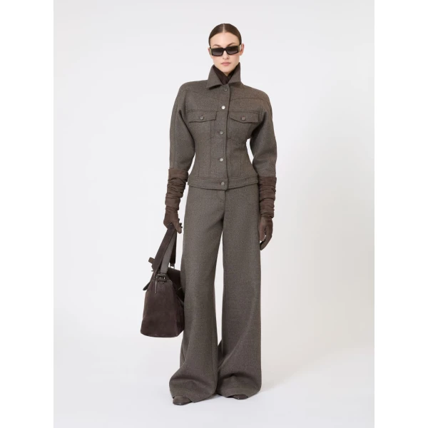 Max Mara Rapace Felted Wool Trucker Jacket in Brown Grey | Blazers | Coveti