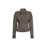 Max Mara Rapace Felted Wool Trucker Jacket in Brown Grey | Blazers | Coveti