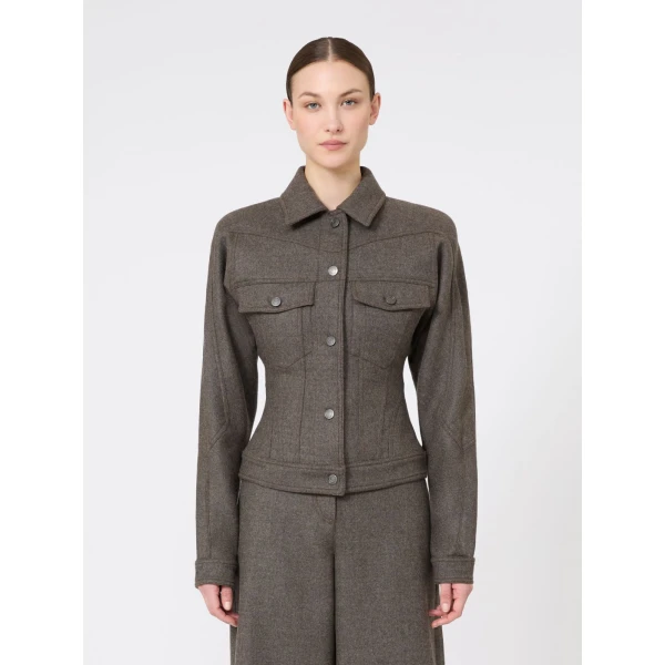 Max Mara Rapace Felted Wool Trucker Jacket in Brown Grey | Blazers | Coveti