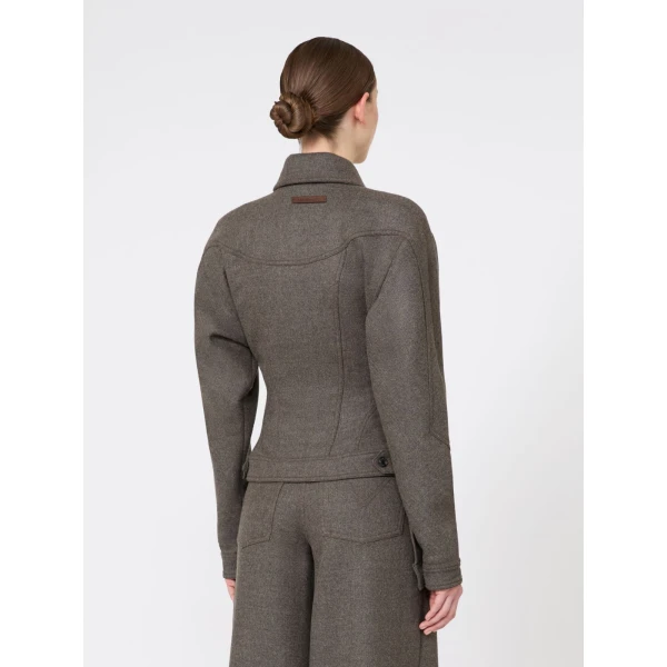 Max Mara Rapace Felted Wool Trucker Jacket in Brown Grey | Blazers | Coveti