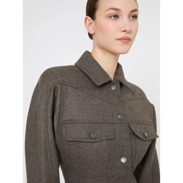 Max Mara Rapace Felted Wool Trucker Jacket in Brown Grey | Blazers | Coveti