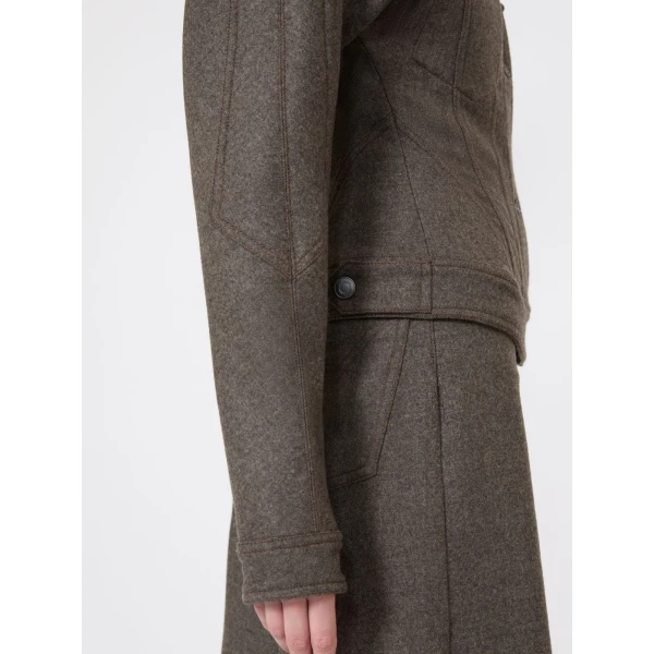 Max Mara Rapace Felted Wool Trucker Jacket in Brown Grey | Blazers | Coveti