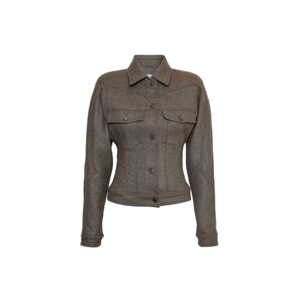 Max Mara Rapace Felted Wool Trucker Jacket in Brown Grey | Blazers | Coveti