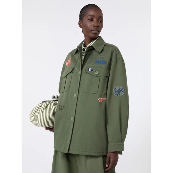 Max Mara Razza Embroidered Cotton Canvas Jacket in Khaki | Blazers | Coveti