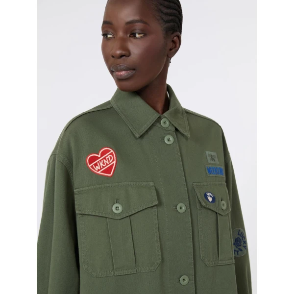 Max Mara Razza Embroidered Cotton Canvas Jacket in Khaki | Blazers | Coveti