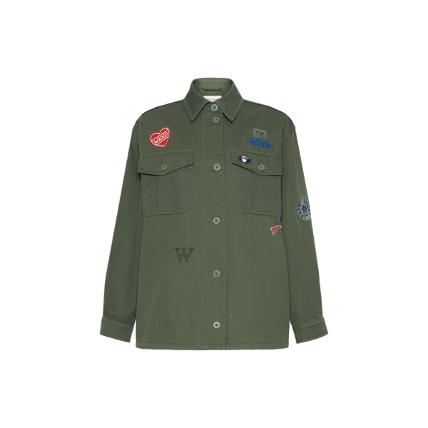 Max Mara Razza Embroidered Cotton Canvas Jacket in Khaki | Blazers | Coveti