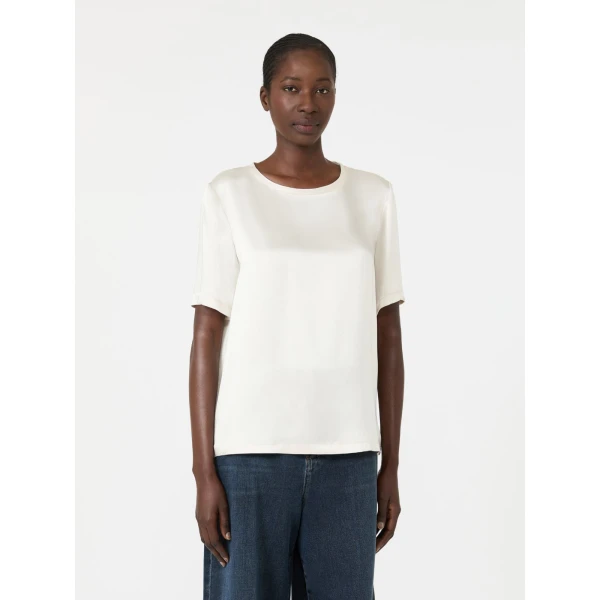 Max Mara Rea Viscose Satin T-Shirt Blouse in Ivory | Blouse | Coveti