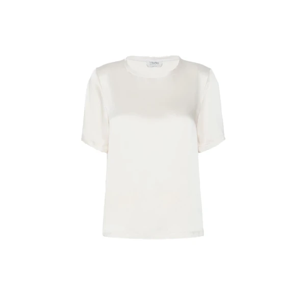 Max Mara Rea Viscose Satin T-Shirt Blouse in Ivory | Blouse | Coveti