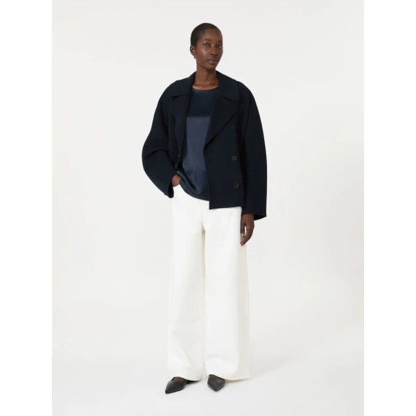 Max Mara Rea Viscose Satin T-Shirt Blouse in Midnight Blue | Blouse | Coveti