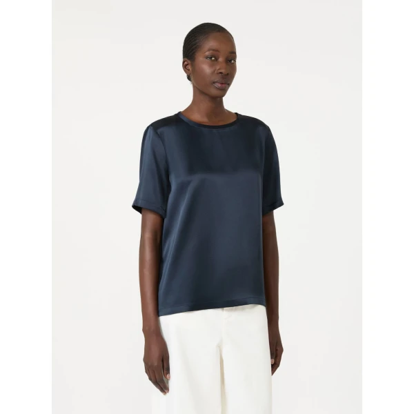 Max Mara Rea Viscose Satin T-Shirt Blouse in Midnight Blue | Blouse | Coveti