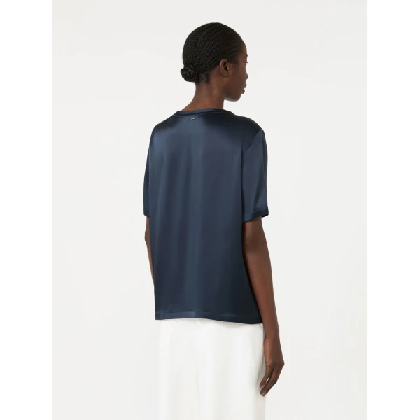 Max Mara Rea Viscose Satin T-Shirt Blouse in Midnight Blue | Blouse | Coveti
