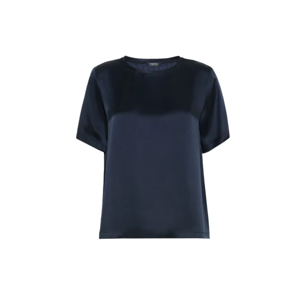 Max Mara Rea Viscose Satin T-Shirt Blouse in Midnight Blue | Blouse | Coveti