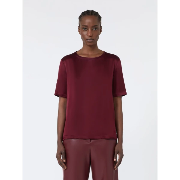 Max Mara Rebecca Satin Crew-Neck Blouse in Bordeaux | Blouse | Coveti