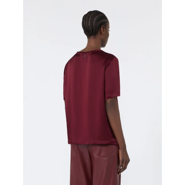 Max Mara Rebecca Satin Crew-Neck Blouse in Bordeaux | Blouse | Coveti
