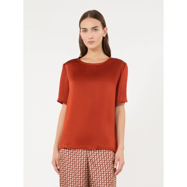 Max Mara Rebecca Satin Crew-Neck Blouse in Orange | Blouse | Coveti