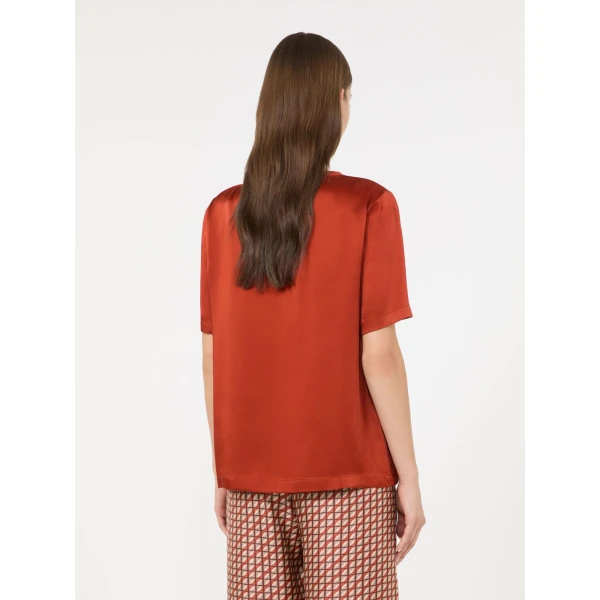 Max Mara Rebecca Satin Crew-Neck Blouse in Orange | Blouse | Coveti