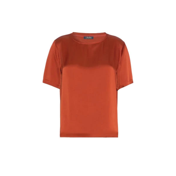 Rebecca Satin Crew-Neck Blouse in Orange